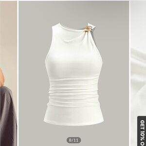 Commense White Tank Top with Gold Ring Detail